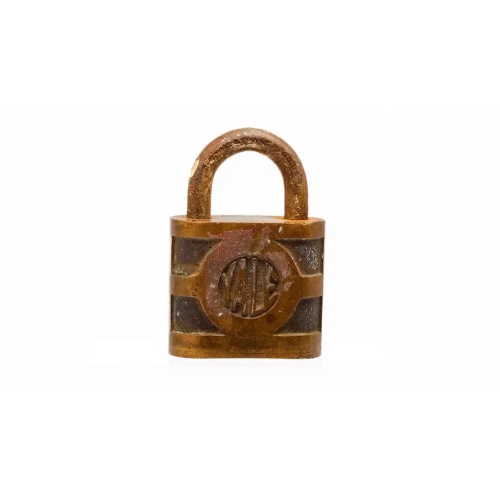 Vintage Yale Brass Padlock with Key – Antique Industrial Lock – Patina Decor